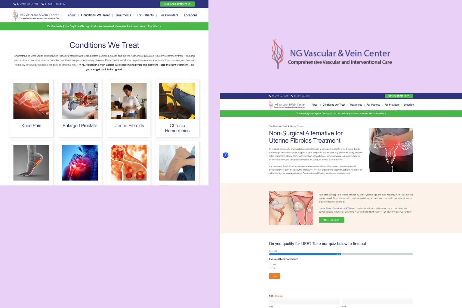 Built educational health condition pages for a vascular health clinic