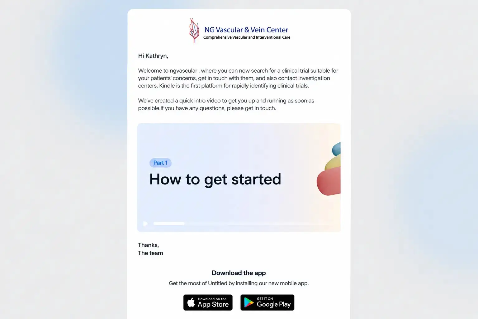 Wrote a welcome email for new users for a vascular health clinic