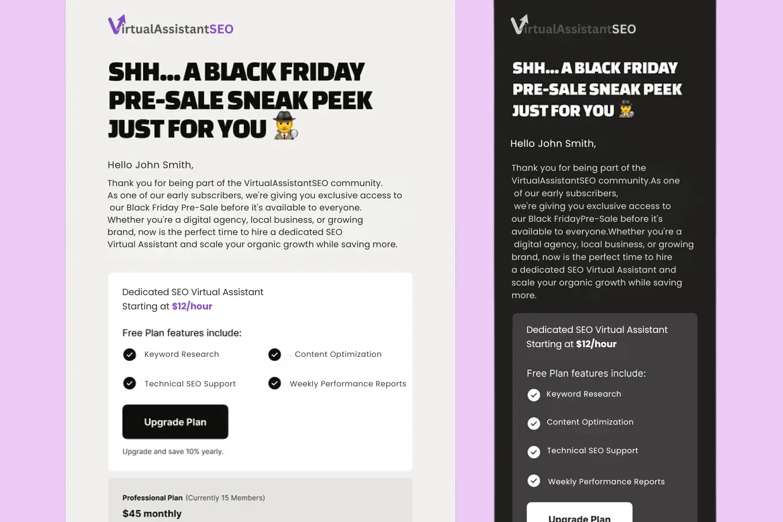 Teased an exclusive pre-sale email for an SEO service provider