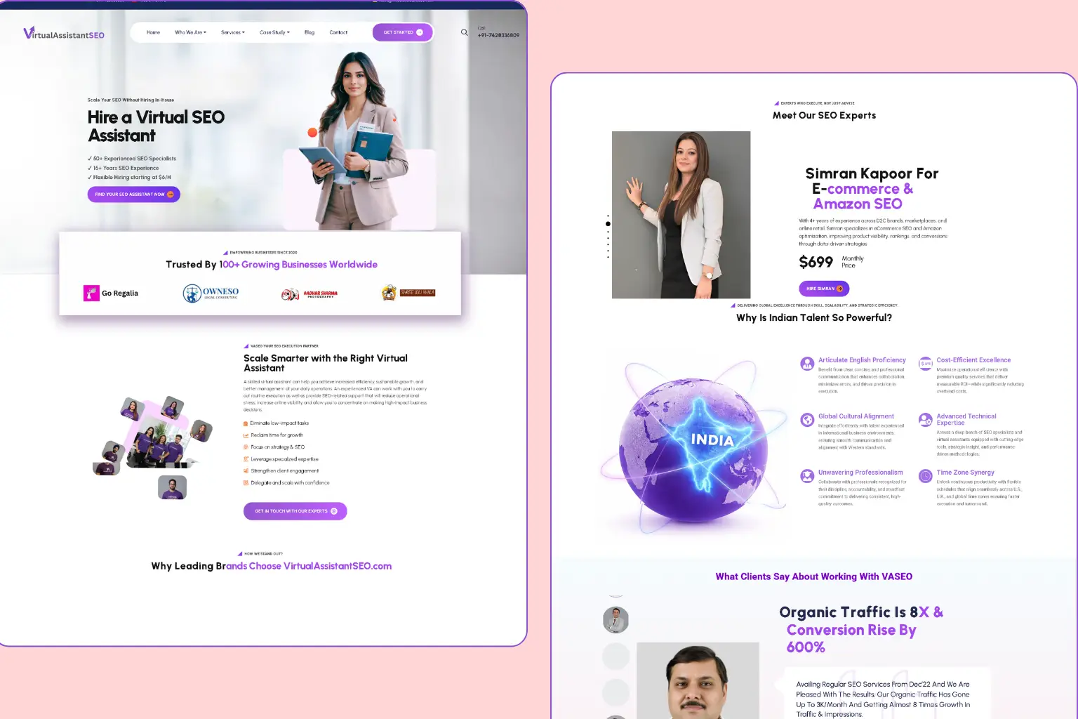 Highlighted the team on an SEO service provider’s homepage