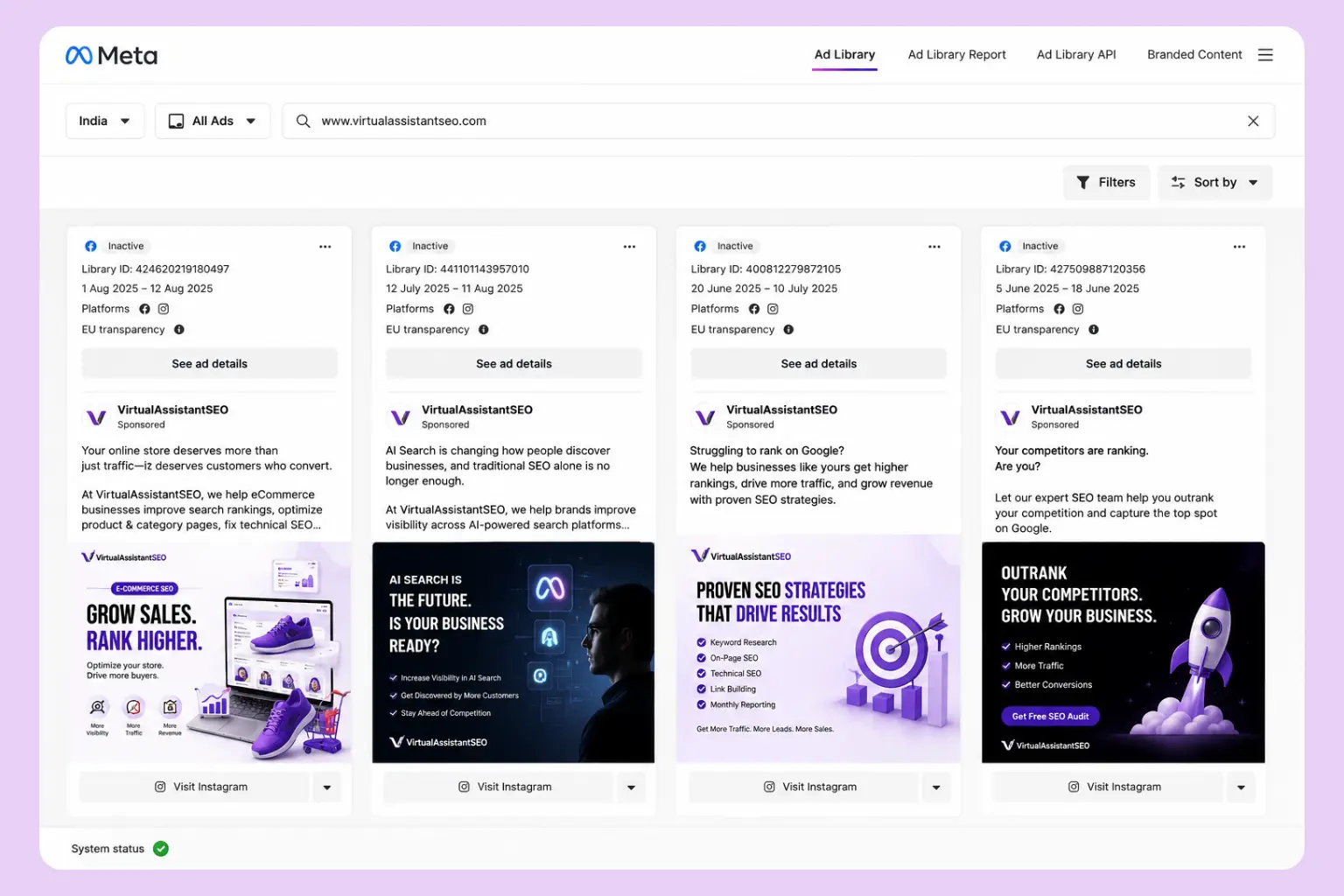 Designed a set of paid ad creatives for an SEO service provider